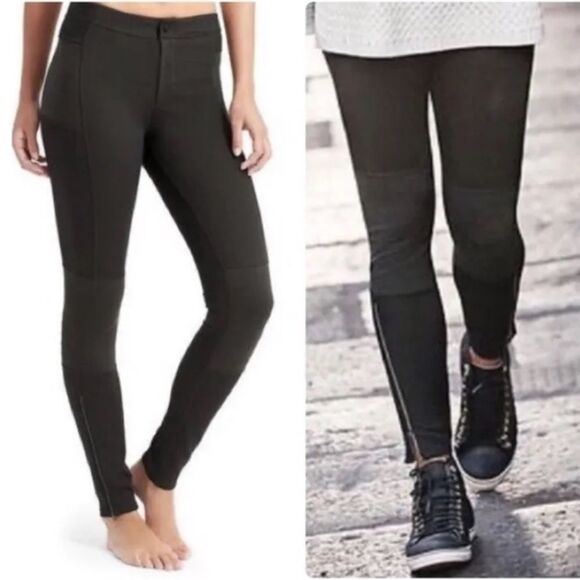 Athleta Trailsetter Black Motion Ponte Leggings Panel Zip Ankle Women’s Size 6 - Picture 1 of 16